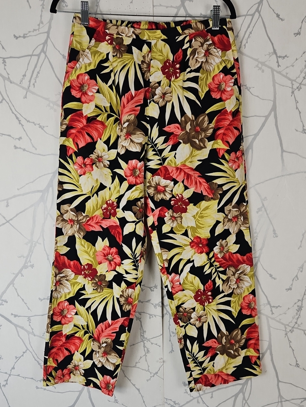 Oleg Casini Colorful Tropical Floral Print Linen Cotton Ankle Pants